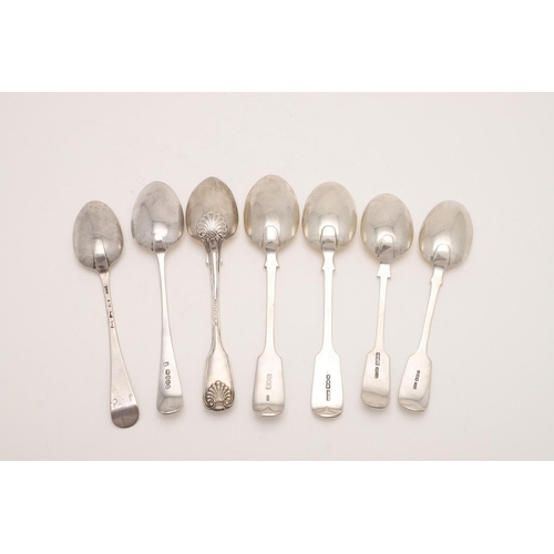 26 - SEVEN VARIOUS TABLESPOONS. a Victorian Fiddle, Thread & Shell spoon, by Joseph & Albert Savory, Lond... 