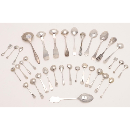 27 - A QUANTITY OF ASSORTED CONDIMENT SPOONS. mixed patterns, makers & dates, together with 6 other spoon... 