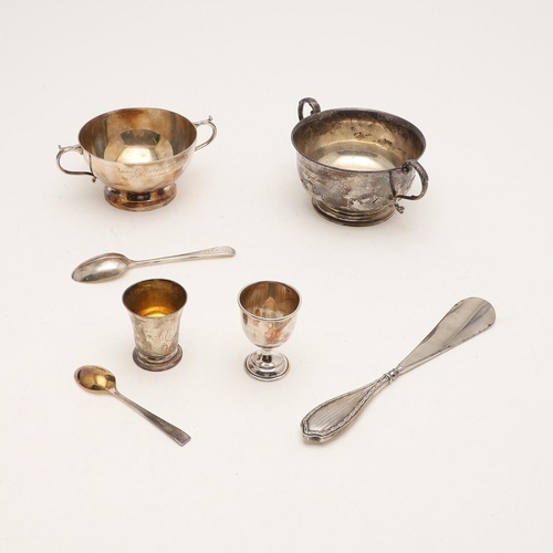 287 - THREE CASED SETS:-. a 20th century two-handled christening bowl and matching spoon, by Turner & Simp... 