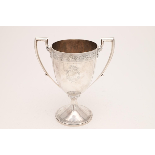 293 - A GEORGE III SCOTTISH TWO-HANDLED CUP. of campana form, with twin angular handles and decorated with... 