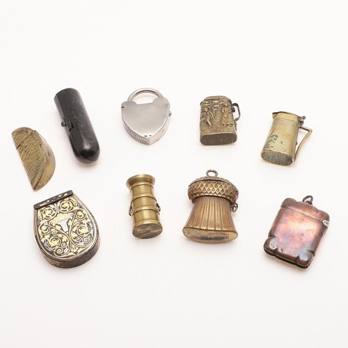 304 - EIGHT VARIOUS LATE 19TH/ EARLY 20TH CENTURY VESTA CASES. a lemon wedge, a thistle, a butter churn, t... 