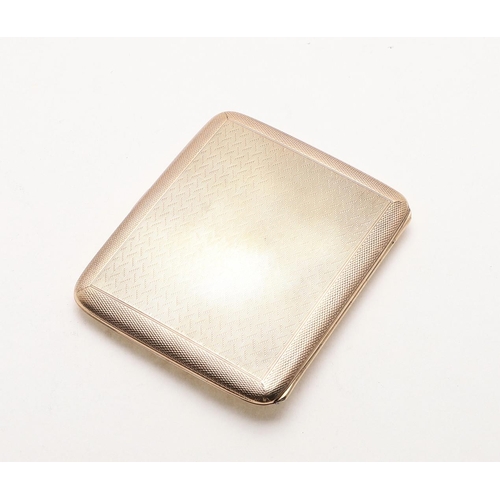 323 - A 20TH CENTURY 9CT. GOLD CIGARETTE CASE. rounded rectangular, with engine-turned decoration, the int... 