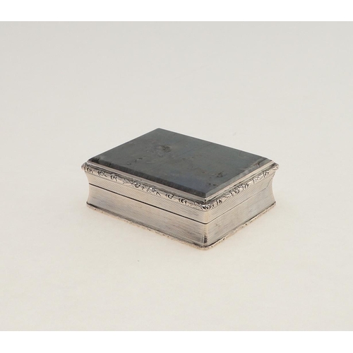 326 - A GEORGE VI RECTANGULAR SNUFF BOX. with floral scroll borders, the hinged cover inset with a panel o... 