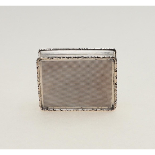 326 - A GEORGE VI RECTANGULAR SNUFF BOX. with floral scroll borders, the hinged cover inset with a panel o... 