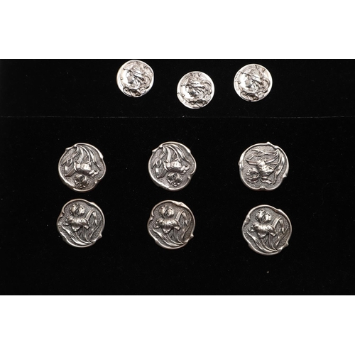 331 - BUTTONS:-. a set of 6 Edwardian buttons, circular and decorated in relief with a lady, by J & R Grif... 