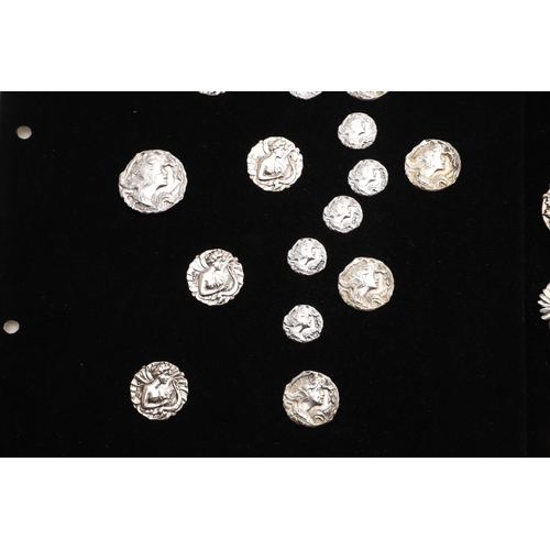 332 - BUTTONS:-. a set of 6 Edwardian buttons and 5 smaller in size, decorated with flowers against a matt... 