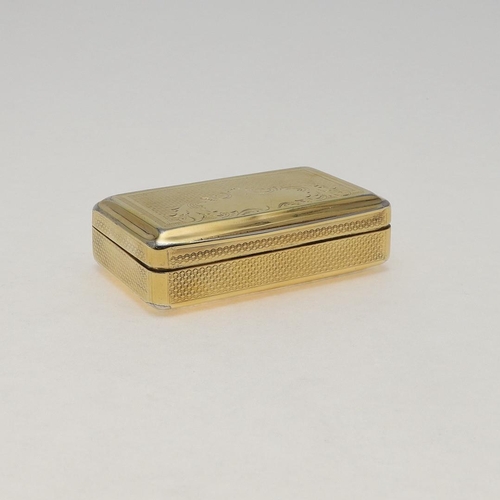 361 - A 19TH CENTURY CONTINENTAL SILVERGILT SNUFF BOX. of rectangular form, the cover engraved with a vaca... 