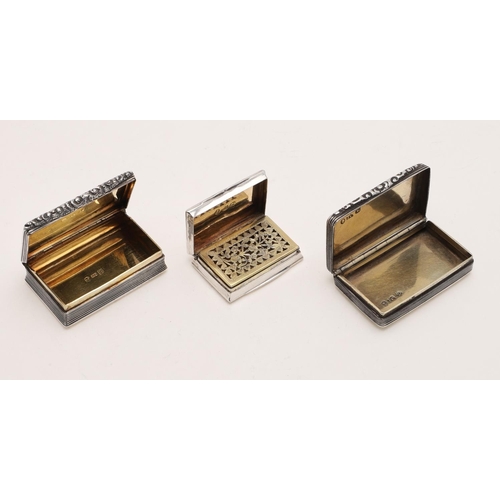 365 - TWO 19TH CENTURY RECTANGULAR SNUFF BOXES. with reeded border, engine-turned decoration and foliate t... 