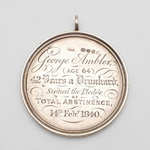 373 - A VICTORIAN TEMPERANCE MEDAL. circular with a suspensory ring, inscribed on one side 