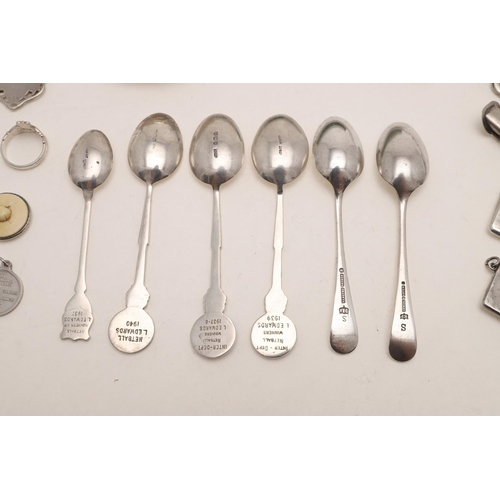 383 - A MIXED LOT:-. a group of 4 early 20th century teaspoons, with enamel terminals, initialled 