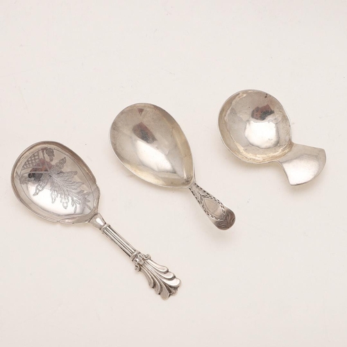 42 - A GEORGE III CADDY SPOON. with an oval bowl, initialled 