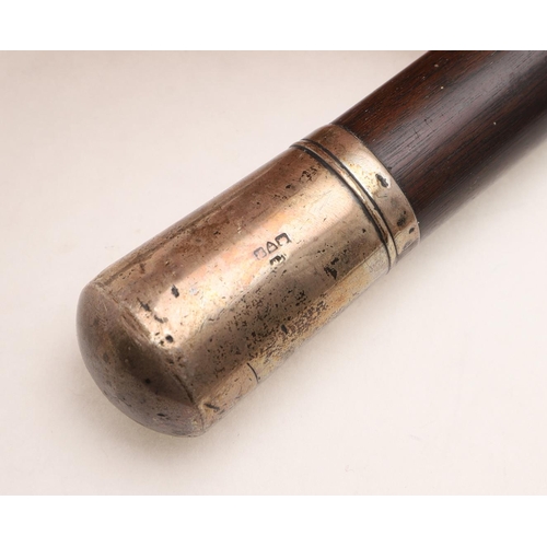 433 - AN EARLY 20TH CENTURY 18CT. GOLD MOUNTED WALKING CANE. initialled 