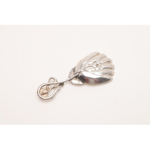 44 - A VICTORIAN CADDY SPOON. with a naturalistic stem and an embossed & fluted bowl, by Hilliard & Thoma... 