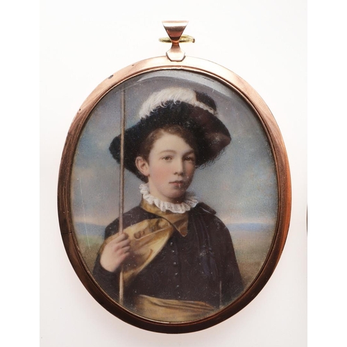 450 - ENGLISH SCHOOL C.1830. Miniature portrait of a young man wearing black jacket, head and shoulders, o... 