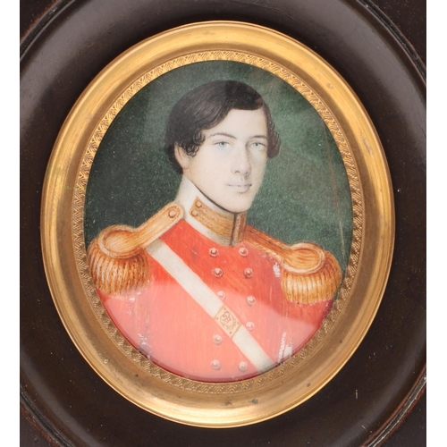 457 - ENGLISH SCHOOL c.1835. Miniature portrait of Gen. George Thompson, Indian Army, in uniform, half len... 