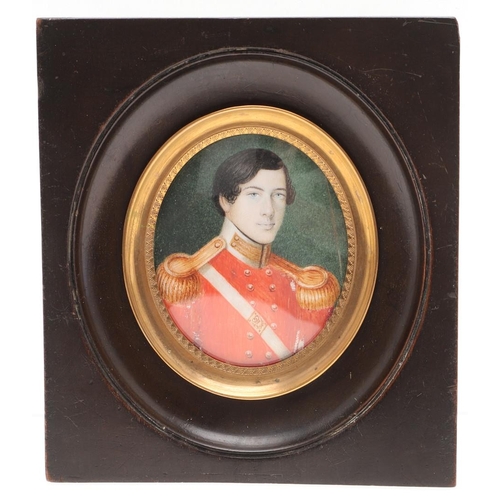 457 - ENGLISH SCHOOL c.1835. Miniature portrait of Gen. George Thompson, Indian Army, in uniform, half len... 