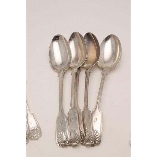 51 - A MATCHED PART-CANTEEN OF FIDDLE, THREAD & SHELL FLATWARE. including: 5 tablespoons, 6 table forks, ... 