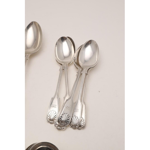 51 - A MATCHED PART-CANTEEN OF FIDDLE, THREAD & SHELL FLATWARE. including: 5 tablespoons, 6 table forks, ... 