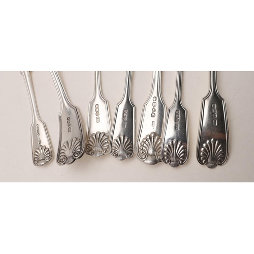 51 - A MATCHED PART-CANTEEN OF FIDDLE, THREAD & SHELL FLATWARE. including: 5 tablespoons, 6 table forks, ... 