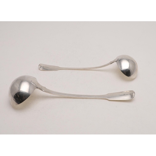 57 - TWO EARLY 19TH CENTURY FIDDLE PATTERN SOUP LADLES. one by William Eley & William Fearn, London 1822,... 