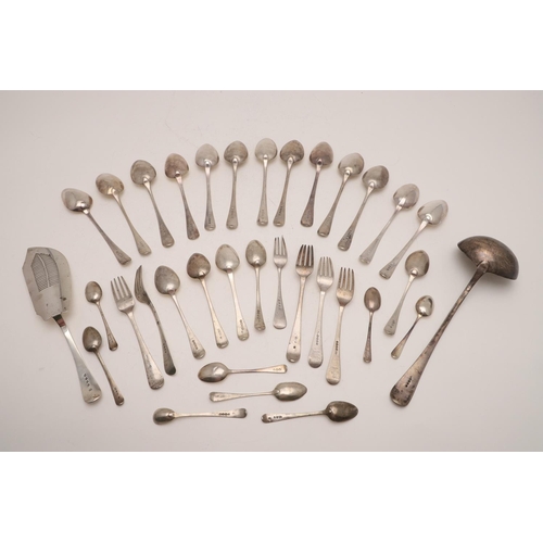 58 - MIXED OLD ENGLISH PATTERN FLATWARE. comprising of: 13 tablespoons, 5 table forks, 5 dessert spoons, ... 