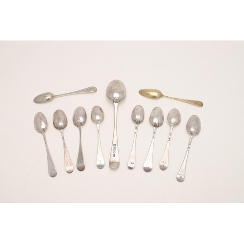 6 - TEN 18TH CENTURY HANOVERIAN TEASPOONS. a pair, by George Morris (probably), c.1750, two with shell-b... 