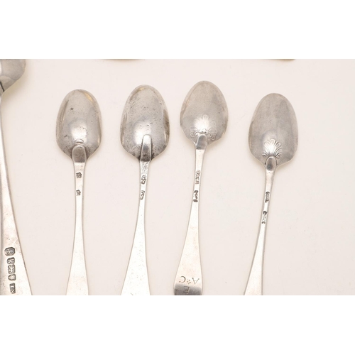 6 - TEN 18TH CENTURY HANOVERIAN TEASPOONS. a pair, by George Morris (probably), c.1750, two with shell-b... 