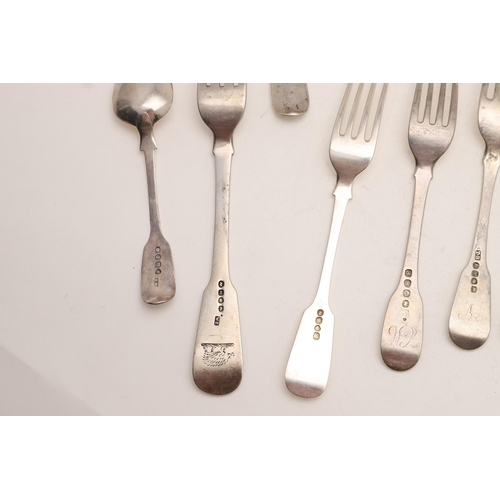 60 - MISCELLANEOUS FIDDLE PATTERN FLATWARE. including: 3 tablespoons, 14 dessert forks, 9 dessert spoons,... 