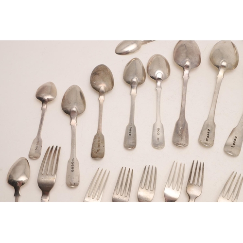 60 - MISCELLANEOUS FIDDLE PATTERN FLATWARE. including: 3 tablespoons, 14 dessert forks, 9 dessert spoons,... 