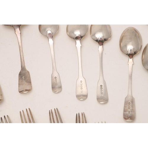 60 - MISCELLANEOUS FIDDLE PATTERN FLATWARE. including: 3 tablespoons, 14 dessert forks, 9 dessert spoons,... 