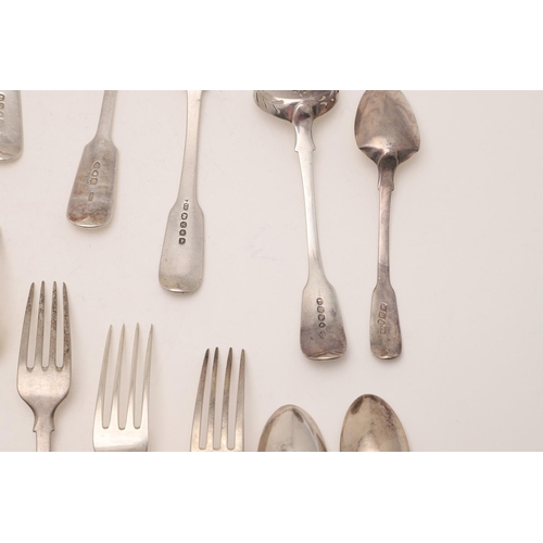 60 - MISCELLANEOUS FIDDLE PATTERN FLATWARE. including: 3 tablespoons, 14 dessert forks, 9 dessert spoons,... 