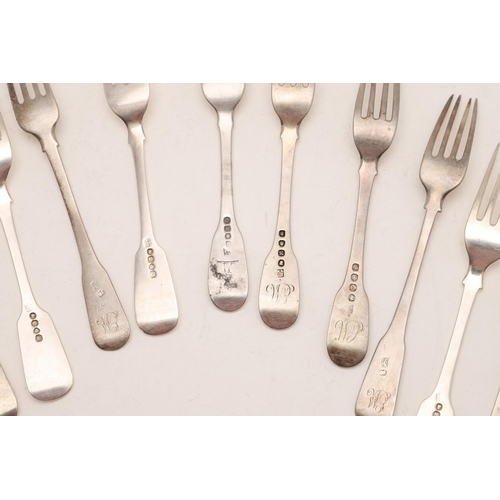 60 - MISCELLANEOUS FIDDLE PATTERN FLATWARE. including: 3 tablespoons, 14 dessert forks, 9 dessert spoons,... 