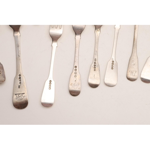 60 - MISCELLANEOUS FIDDLE PATTERN FLATWARE. including: 3 tablespoons, 14 dessert forks, 9 dessert spoons,... 