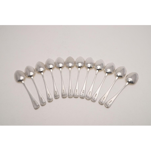 63 - A SET OF TWELVE LATE VICTORIAN OLD ENGLISH PATTERN DESSERT SPOONS. by Holland, Aldwinckle & Slater, ... 