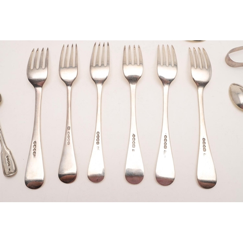 65 - A MIXED LOT OF FLATWARE:-. a set of 6 Old English teaspoons & matching sugar tongs with engraved ste... 