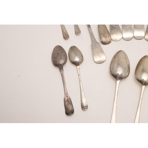 66 - MISCELLANEOUS IRISH FLATWARE TO INCLUDE:-. a set of 5 George III Old English tablespoons, by John Po... 