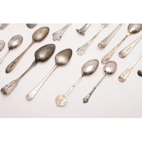 68 - MIXED FLATWARE:-. 28 teaspoons, 3 dessert spoons, 2 dessert forks, 2 condiment spoons, a pair of sau... 