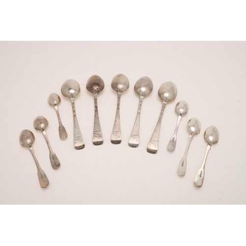 69 - A SET OF FIVE GEORGE III HANOVERIAN IRISH TABLESPOONS. crested, by Christopher Skinner, Dublin 1762,... 