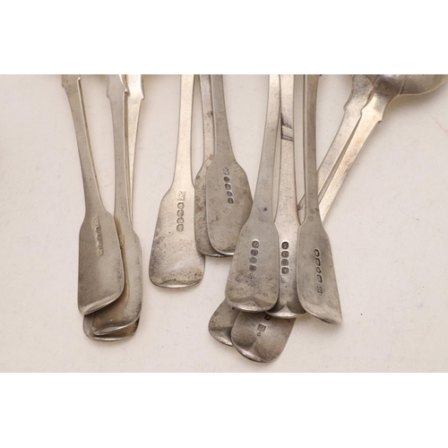 70 - MIXED FIDDLE PATTERN FLATWARE. 11 tablespoons, (including a set of 6 William IV tablespoons, by Jona... 