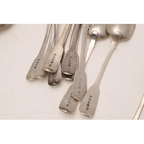 70 - MIXED FIDDLE PATTERN FLATWARE. 11 tablespoons, (including a set of 6 William IV tablespoons, by Jona... 