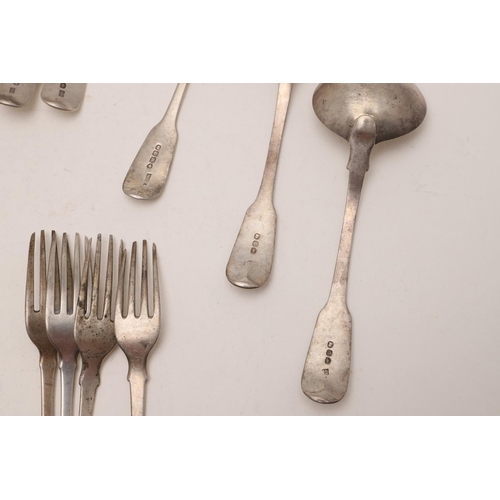 70 - MIXED FIDDLE PATTERN FLATWARE. 11 tablespoons, (including a set of 6 William IV tablespoons, by Jona... 