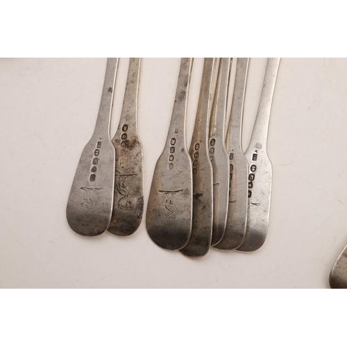 70 - MIXED FIDDLE PATTERN FLATWARE. 11 tablespoons, (including a set of 6 William IV tablespoons, by Jona... 