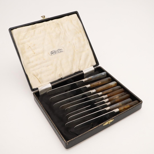 78 - A SUITE OF NINE GEORGE IV AGATE HANDLED DESSERT KNIVES. in three different sizes, contained in a cas... 