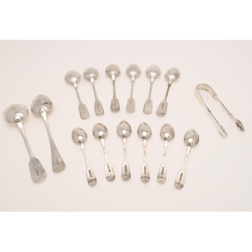 80 - A VICTORIAN CASED SET OF SIX WEST-COUNTRY PROVINCIAL TEASPOONS & MATCHING SUGAR TONGS. initialled, c... 