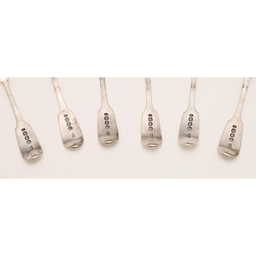 80 - A VICTORIAN CASED SET OF SIX WEST-COUNTRY PROVINCIAL TEASPOONS & MATCHING SUGAR TONGS. initialled, c... 