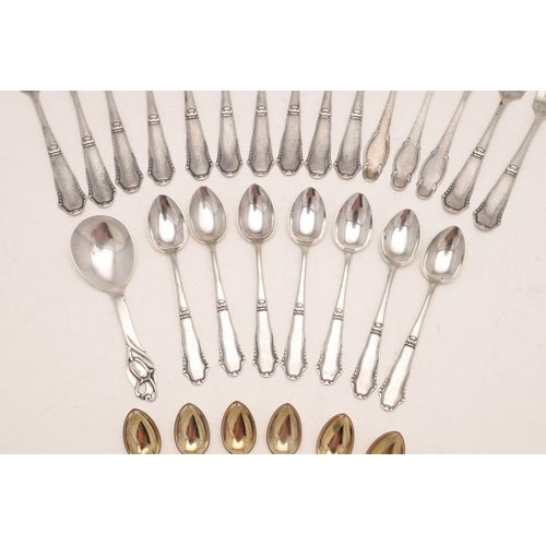 83 - A SET OF ELEVEN 20TH CENTURY DANISH CAKE FORKS. with hammered stems, by Johannes Siggaard, Copenhage... 