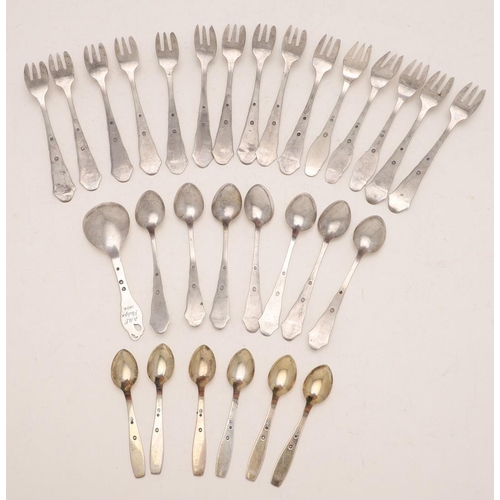 83 - A SET OF ELEVEN 20TH CENTURY DANISH CAKE FORKS. with hammered stems, by Johannes Siggaard, Copenhage... 