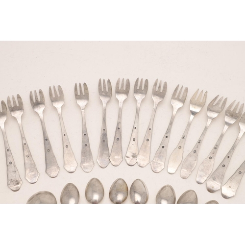 83 - A SET OF ELEVEN 20TH CENTURY DANISH CAKE FORKS. with hammered stems, by Johannes Siggaard, Copenhage... 