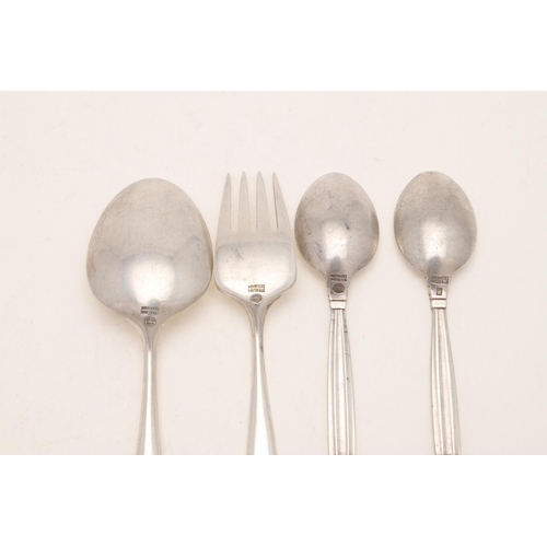 84 - BY GEORG JENSEN:-. a pair of Acorn Pattern teaspoons, a No. 12 Pattern spoon, a silvergilt 