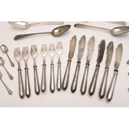 85 - A MIXED LOT OF FLATWARE & CUTLERY. including a Victorian set of 6 Bead Pattern fish knives & 6 match... 